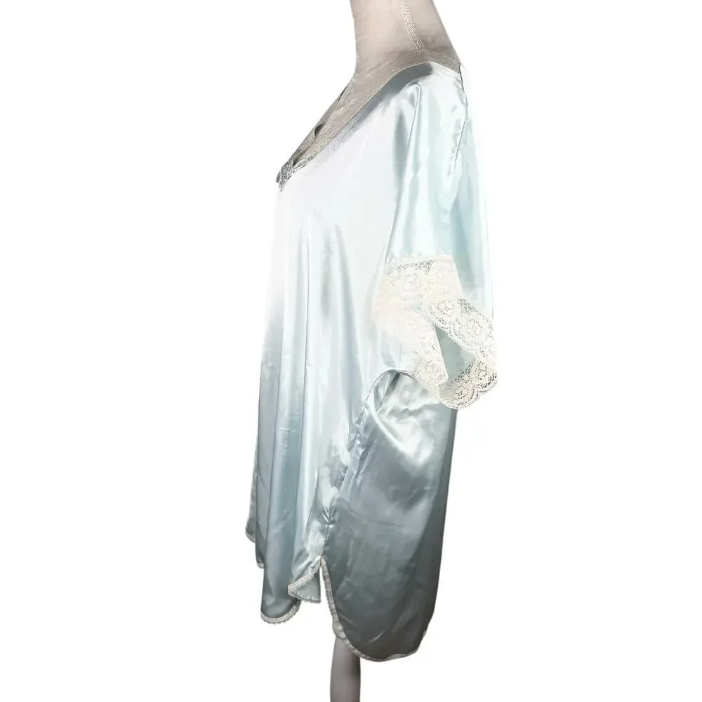 Vintage Val Mode Lingerie Nightgown Large Blue Lace V-Neck